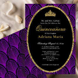 Elegant Quinceanera Invitation Purple Art Deco Einladung
