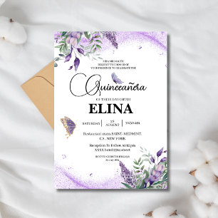 Elegant Quinceañera Lilac Lavender Butterfly Einladung