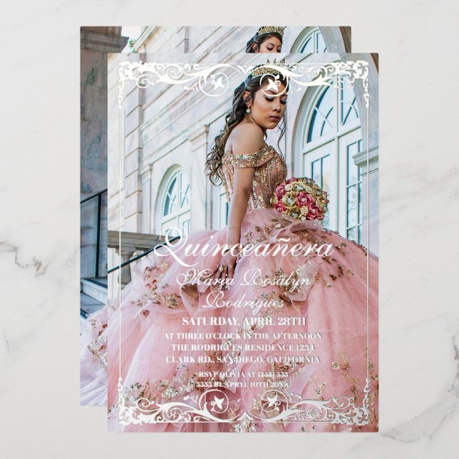 Elegant Quinceanera  Photo Invitation Folieneinladung (Vorderseite/Rückseite)