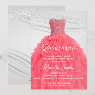 Elegant Quinceañera Pink Gown Einladungen