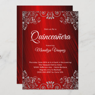 Elegant Quinceañera Ruby Red 15. Geburtstag Einladung