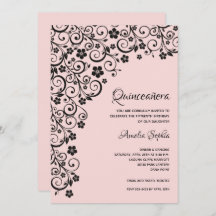 Elegant Quinceañera Schwarz und Rosa Einladungen