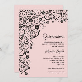 Elegant Quinceañera Schwarz und Rosa Einladungen