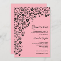 Elegant Quinceañera Schwarz und Rosa Einladungen