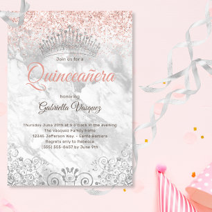 Elegant Quinceañera Tiara Pink Glitzer Party Einladung
