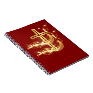 Elegant Radiant Golden Cross on Deep Red Notebook Notizblock