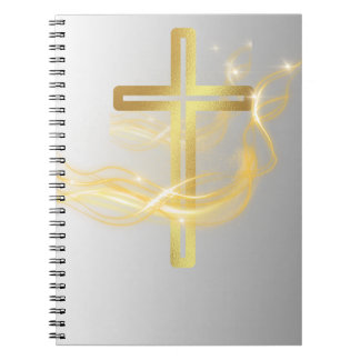 Elegant Radiant Golden Cross on Silver notebook Notizblock