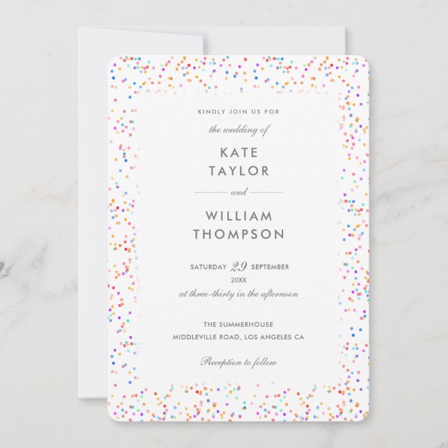 Elegant Rainbow Confetti Foto Wedding Einladung (Vorderseite)
