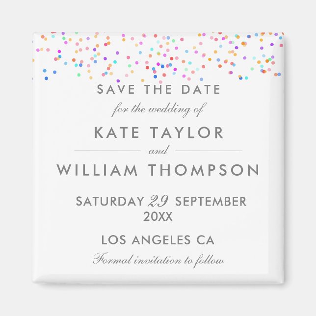 Elegant Rainbow Confetti Save the Date Magnet (Vorne)