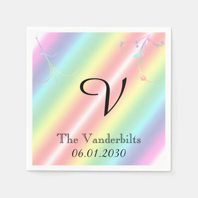 Elegant Rainbow Floral Monogram Wedding Serviette (Vorderseite)