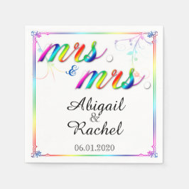 Elegant Rainbow Floral Mrs. Wedding Napkin Serviette