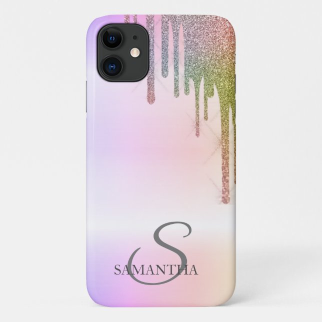 Elegant Rainbow Glitzer Tropfens Ombre Case-Mate iPhone Hülle (Rückseite)