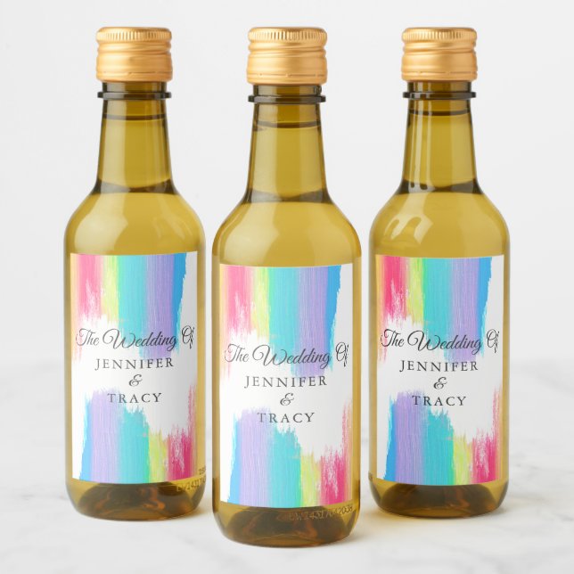 Elegant Rainbow LGBTQ Wedding Personalisiert Mini Weinetikett (Flaschen)