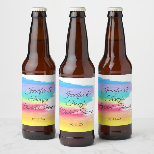 Elegant Rainbow Personalized Lesbian Bridal Shower Bierflaschenetikett (Flaschen)