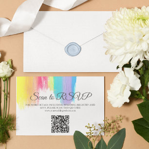 Elegant Rainbow Wedding Website QR Code RSVP Karte