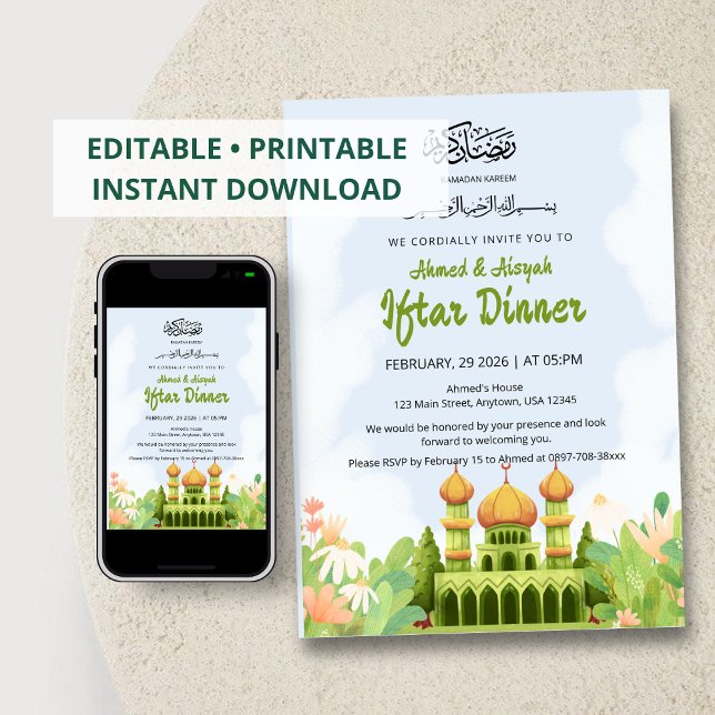 Elegant Ramadan Iftar Invitation with Green Mosque Einladung (Von Creator hochgeladen)