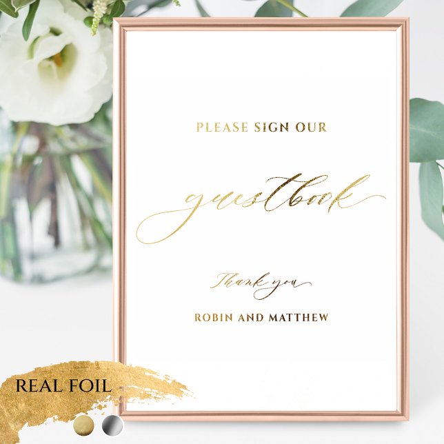 Elegant Real Foil Script Wedding Gästebuchsignatur Foliendrucke (Von Creator hochgeladen)
