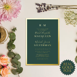 Elegant Real Gold dick Border Green Wedding Folieneinladung