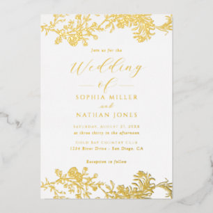 Elegant Real Gold Foil Bloral Schnappschuss Hochze Folieneinladung