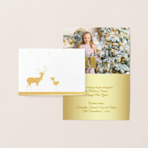 Elegant Real Gold Foil Deer Snow Frohe Weihnachten Folienkarte