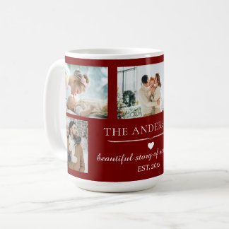 Elegant Red 5-Photo Family Collage Custom Kaffeetasse