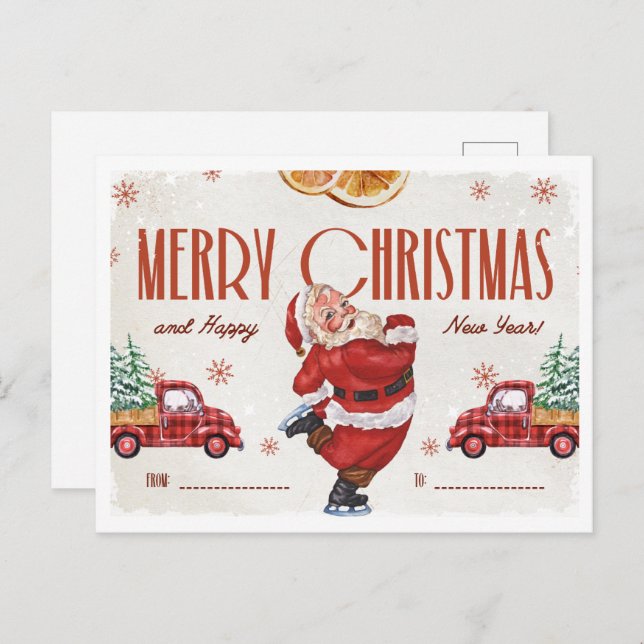 Elegant Red and Beige Watercolor Christmas  Postkarte (Vorne/Hinten)