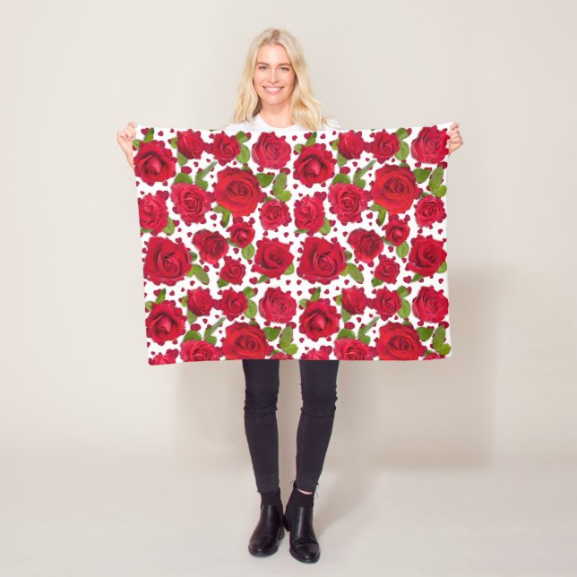 Elegant Red And Dark Pink Floral Roses Pattern Fleecedecke (Beispiel)