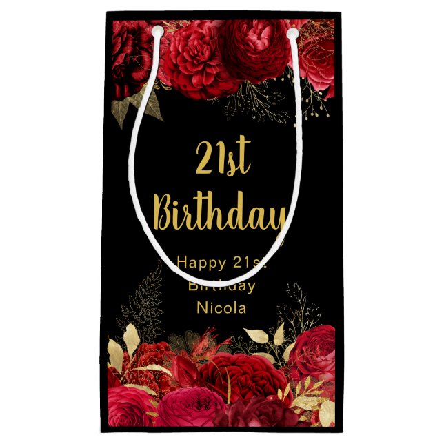 Elegant Red and Gold Flowers Birthday Kleine Geschenktüte (Vorderseite)
