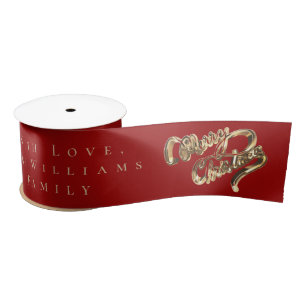 Elegant Red and Gold Look Script Frohe Weihnachten Satinband