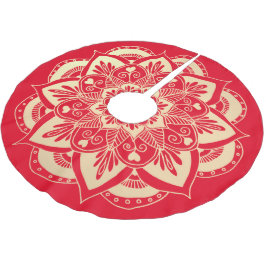 Elegant Red and Gold Mandala Boho Weihnachten Polyester Weihnachtsbaumdecke