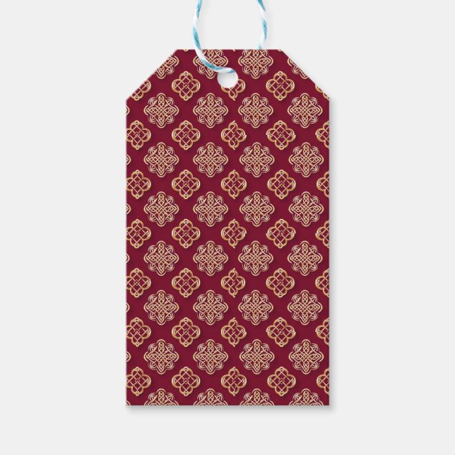 Elegant Red and Gold Pattern Design Geschenkanhänger (Vorderseite)