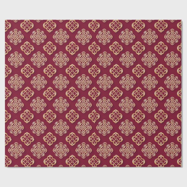 Elegant Red and Gold Pattern Design Geschenkpapier (Flach)