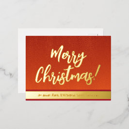 Elegant Red and Gold Script Frohe Weihnachten Folien Feiertagspostkarte