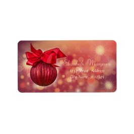 Elegant Red Ball Bow Holiday Adressaufkleber