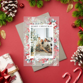 Elegant Red Berries Family Photo Christmas Card Acryleinladungen