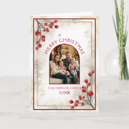 Elegant Red Berries Family Photo Christmas Holiday Feiertagskarte