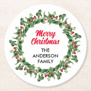 Elegant Red Berry Family Weihnachten Runder Pappuntersetzer