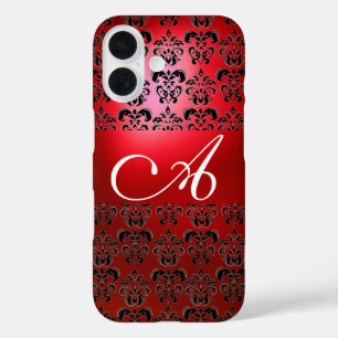 ELEGANT RED BLACK DAMASK MONOGRAMM iPhone 16 HÜLLE