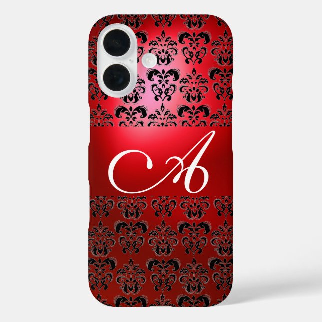 ELEGANT RED BLACK DAMASK MONOGRAMM Case-Mate iPhone HÜLLE (Rückseite)