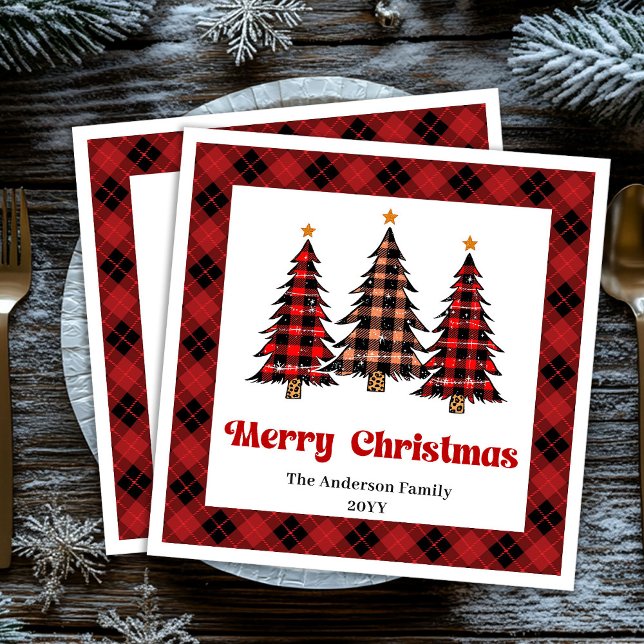 Elegant Red Black Plaid Napkin for Holiday Table Serviette (Elegant Red Black Plaid Napkin for Holiday Table)