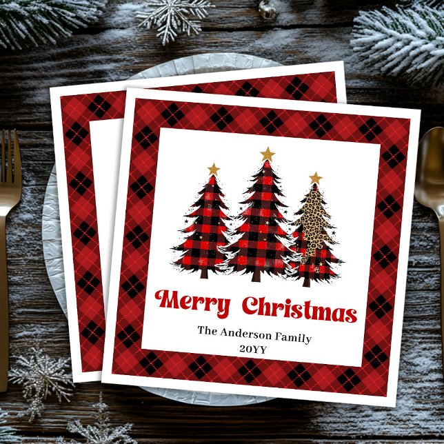 Elegant Red Black Tartan Napkin Custom Name Serviette (Elegant Red Black Tartan Napkin Custom Name)