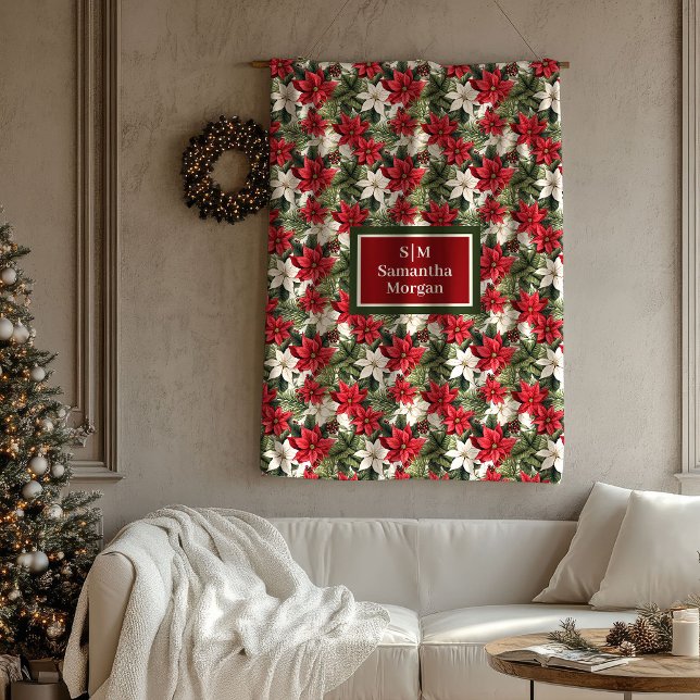 Elegant Red Blanket Personalized Christmas Wreath Fleecedecke (Elegant Red Blanket Personalized Christmas Wreath)