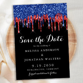 Elegant Red Blue Glitzer Tropfens Patriotic Weddin Save The Date