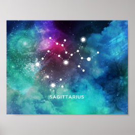 Elegant Red Blue Watercolor Nebula Sagittarius Poster