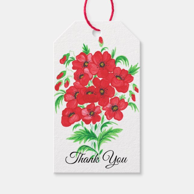 Elegant Red Blume Bouquet Vielen Dank Geschenkanhänger (Vorderseite)