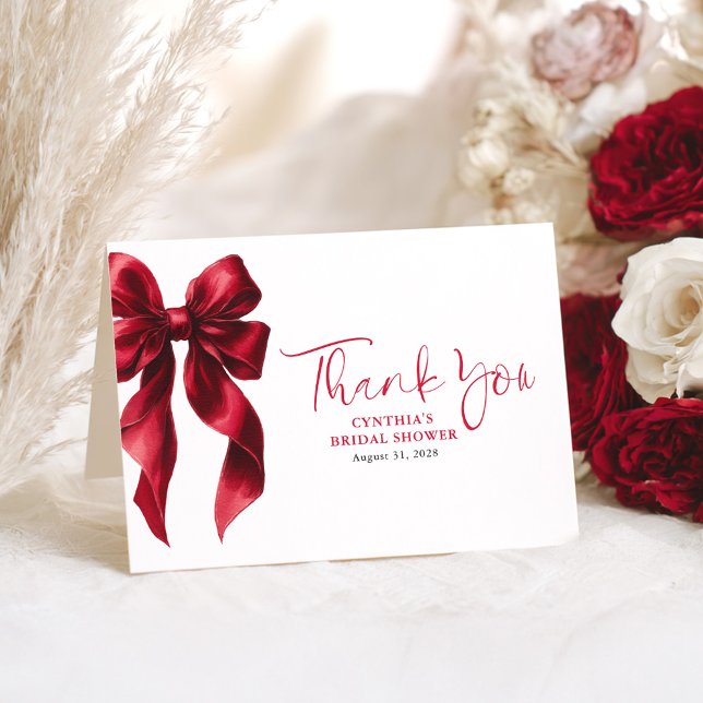 Elegant Red Bow Brautparty Vielen Dank Dankeskarte (Red Bow Thank You Cards)