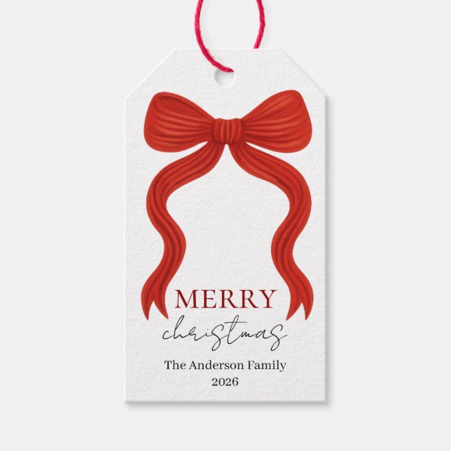 Elegant Red Bow Christmas Party -  Geschenkanhänger (Vorderseite)