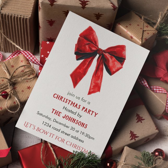 Elegant Red Bow Christmas Party Invitation Einladung (Von Creator hochgeladen)