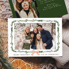 Elegant Red Bow Greenerland Garland 2 Foto Feiertagskarte