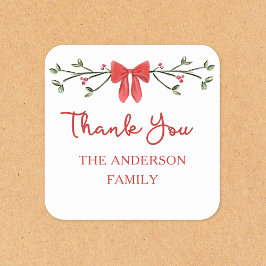 Elegant Red Bow Personalisiert Weihnachten Vielen  Quadratischer Aufkleber